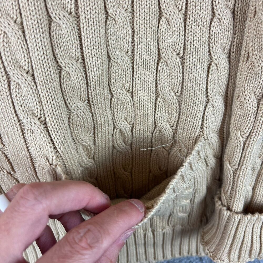 Vtg Lauren Ralph Lauren Chunky Cable Knit Shawl Collar Cotton Cardigan L/XL* - Picture 3 of 12